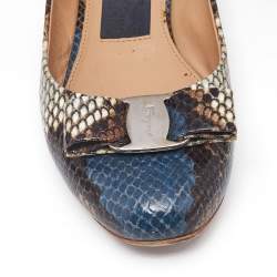 Salvatore Ferragamo Multicolor Python Embossed Leather Varina Bow Ballet Flats Size 37.5