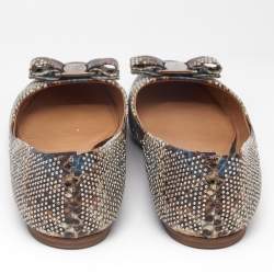 Salvatore Ferragamo Multicolor Python Embossed Leather Varina Bow Ballet Flats Size 37.5