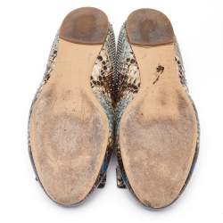 Salvatore Ferragamo Multicolor Python Embossed Leather Varina Bow Ballet Flats Size 37.5