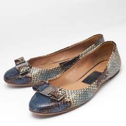 Salvatore Ferragamo Multicolor Python Embossed Leather Varina Bow Ballet Flats Size 37.5