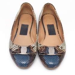 Salvatore Ferragamo Multicolor Python Embossed Leather Varina Bow Ballet Flats Size 37.5