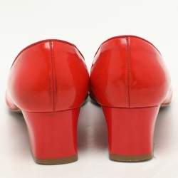 Salvatore Ferragamo Red Patent Leather Elinda Block Heel Bow Pumps Size 39.5