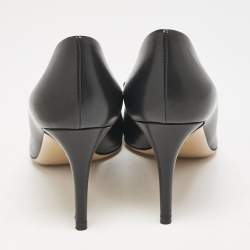 Salvatore Ferragamo Black Leather Pola Vara Bow Peep Toe Pumps Size 40