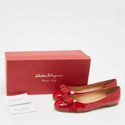 Salvatore Ferragamo Red Patent Leather Varina Ballet Flats Size 39