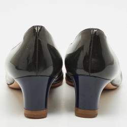 Pre Owned حذاء كعب عالي سالفاتوري فيراغامو جلد لامع أخضر/أزرق غانشيو مقاس 40