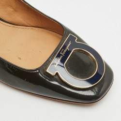 Pre Owned حذاء كعب عالي سالفاتوري فيراغامو جلد لامع أخضر/أزرق غانشيو مقاس 40