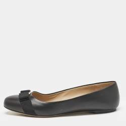 Salvatore Ferragamo Black Leather Vara Bow Ballet Flats Size 40.5