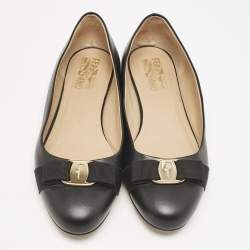 Salvatore Ferragamo Black Leather Vara Bow Ballet Flats Size 40.5