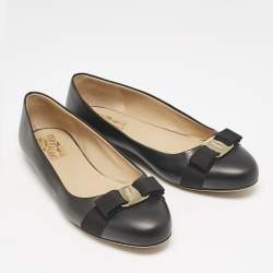 Salvatore Ferragamo Black Leather Vara Bow Ballet Flats Size 40.5