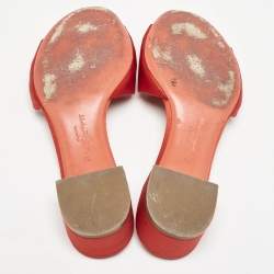 Salvatore Ferragamo Red Satin Crystal Embellished Gancini Logo Slide Sandals Size 39.5