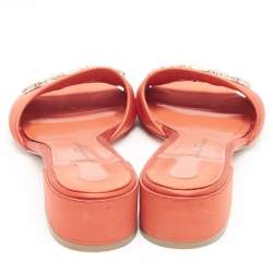 Salvatore Ferragamo Red Satin Crystal Embellished Gancini Logo Slide Sandals Size 39.5