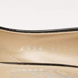 Pre Owned Salvatore Ferragamo Black/Beige Patent Leather Bow Block Heel Pumps Size 37.5