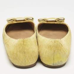 Salvatore Ferragamo Yellow Python Embossed Varina Ballet Flats Size 39