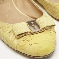 Salvatore Ferragamo Yellow Python Embossed Varina Ballet Flats Size 39