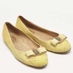 Salvatore Ferragamo Yellow Python Embossed Varina Ballet Flats Size 39