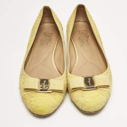 Salvatore Ferragamo Yellow Python Embossed Varina Ballet Flats Size 39
