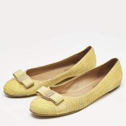 Salvatore Ferragamo Yellow Python Embossed Varina Ballet Flats Size 39