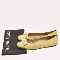 Salvatore Ferragamo Yellow Python Embossed Varina Ballet Flats Size 39