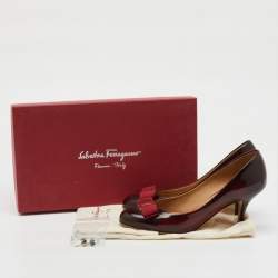 Salvatore Ferragamo Burgundy Leather Vara Bow Pumps Size 36.5