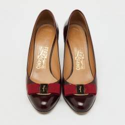 Salvatore Ferragamo Burgundy Leather Vara Bow Pumps Size 36.5