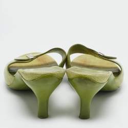 Salvatore Ferragamo Green Croc Embossed Leather Slide Sandals Size 38.5