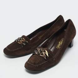 Salvatore Ferragamo Brown Suede Block Heel Loafers Size 39