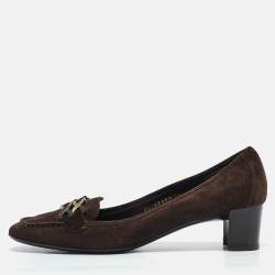 Salvatore Ferragamo Brown Suede Block Heel Loafers Size 39
