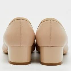 Salvatore Ferragamo Beige Leather Crystal Bow Block Heel Pumps Size 37