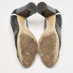 Pre Owned Salvatore Ferragamo Black/Cream Patent Leather Bow Pumps Size 38