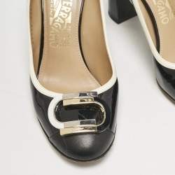 Pre Owned Salvatore Ferragamo Black/Cream Patent Leather Bow Pumps Size 38