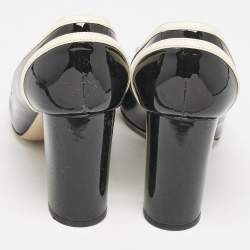 Pre Owned Salvatore Ferragamo Black/Cream Patent Leather Bow Pumps Size 38