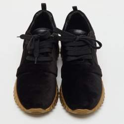 Pre Owned Salvatore Ferragamo Black Velvet Gancio Logo Sneakers Size 37.5
