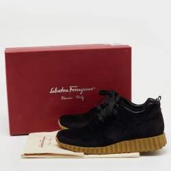 Pre Owned Salvatore Ferragamo Black Velvet Gancio Logo Sneakers Size 37.5
