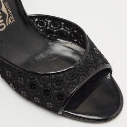 Salvatore Ferragamo Black Mesh and Patent Leather Slingback Sandals Size 39
