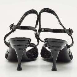 Salvatore Ferragamo Black Mesh and Patent Leather Slingback Sandals Size 39