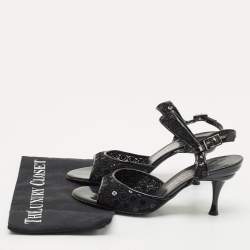 Salvatore Ferragamo Black Mesh and Patent Leather Slingback Sandals Size 39