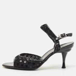 Salvatore Ferragamo Black Mesh and Patent Leather Slingback Sandals Size 39