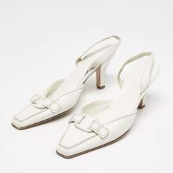Pre Owned Salvatore Ferragamo White Leather Slingback Pumps Size 38