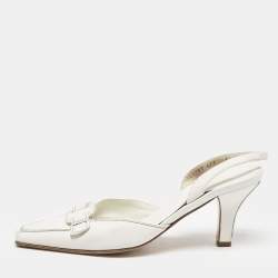 Pre Owned Salvatore Ferragamo White Leather Slingback Pumps Size 38
