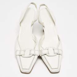 Pre Owned Salvatore Ferragamo White Leather Slingback Pumps Size 38