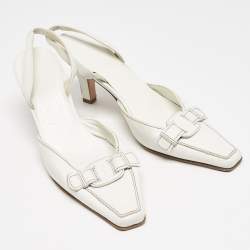 Pre Owned Salvatore Ferragamo White Leather Slingback Pumps Size 38