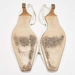 Pre Owned Salvatore Ferragamo White Leather Slingback Pumps Size 38