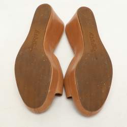 Salvatore Ferragamo Brown Leather Gancini Buckle Wedge Sandals Size 36.5