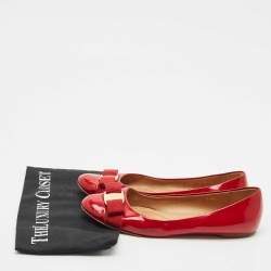 Salvatore Ferragamo Red Patent Leather Varina Bow Ballet Flats Size 39