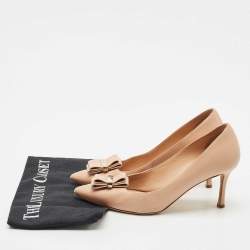 Pre Owned Salvatore Ferragamo Blush Pink Leather Bow Pumps Size 37.5