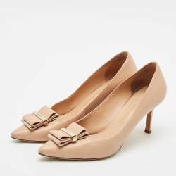 Pre Owned Salvatore Ferragamo Blush Pink Leather Bow Pumps Size 37.5