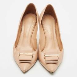 Pre Owned Salvatore Ferragamo Blush Pink Leather Bow Pumps Size 37.5