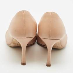 Pre Owned Salvatore Ferragamo Blush Pink Leather Bow Pumps Size 37.5