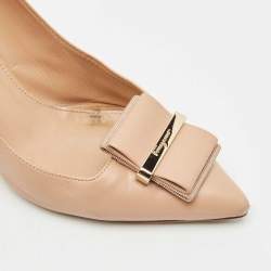 Pre Owned Salvatore Ferragamo Blush Pink Leather Bow Pumps Size 37.5