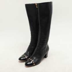 Salvatore Ferragamo Black Leather Cap Toe Nanni Knee Length Boots Size 35.5